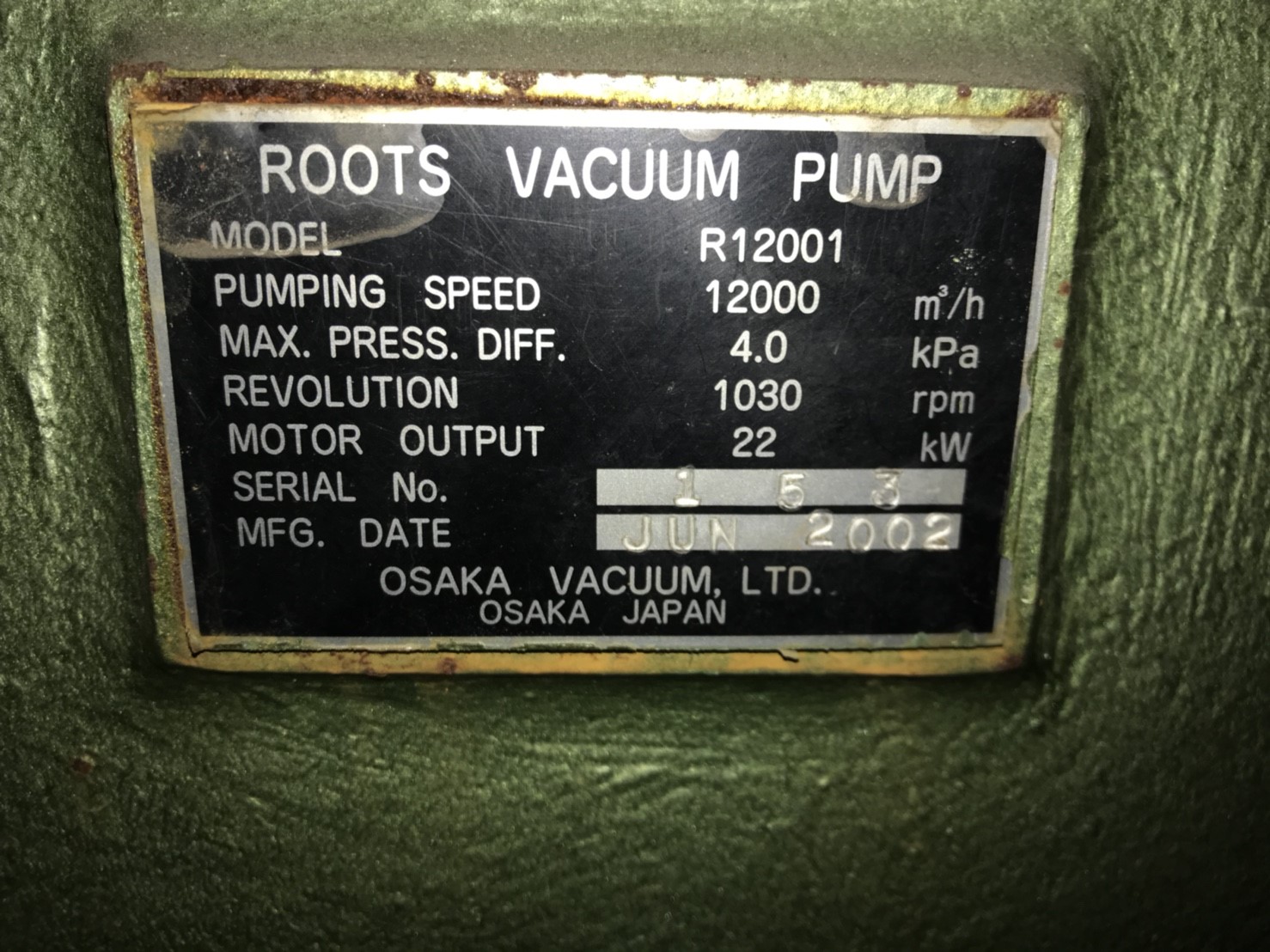 OSAKA R12001 Roots Vacuum Pump image