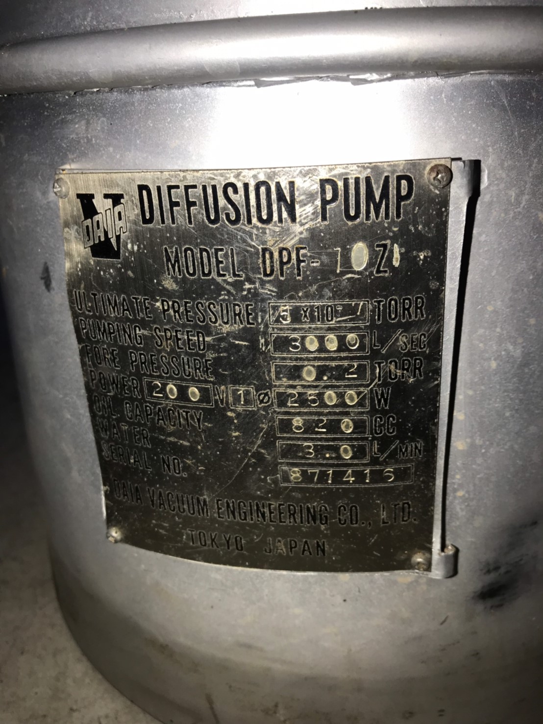 DIAVAC DPF-10Z OIL DIFFUSION PUMP圖片
