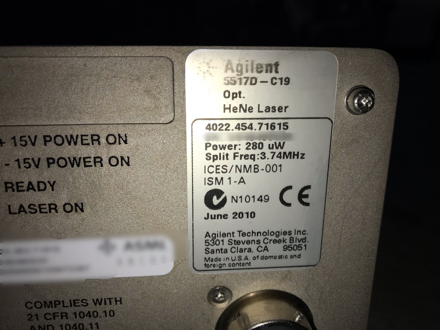 HP AGILENT 5517D-C19 280UW 3.74MHZ LASER HEAD圖片