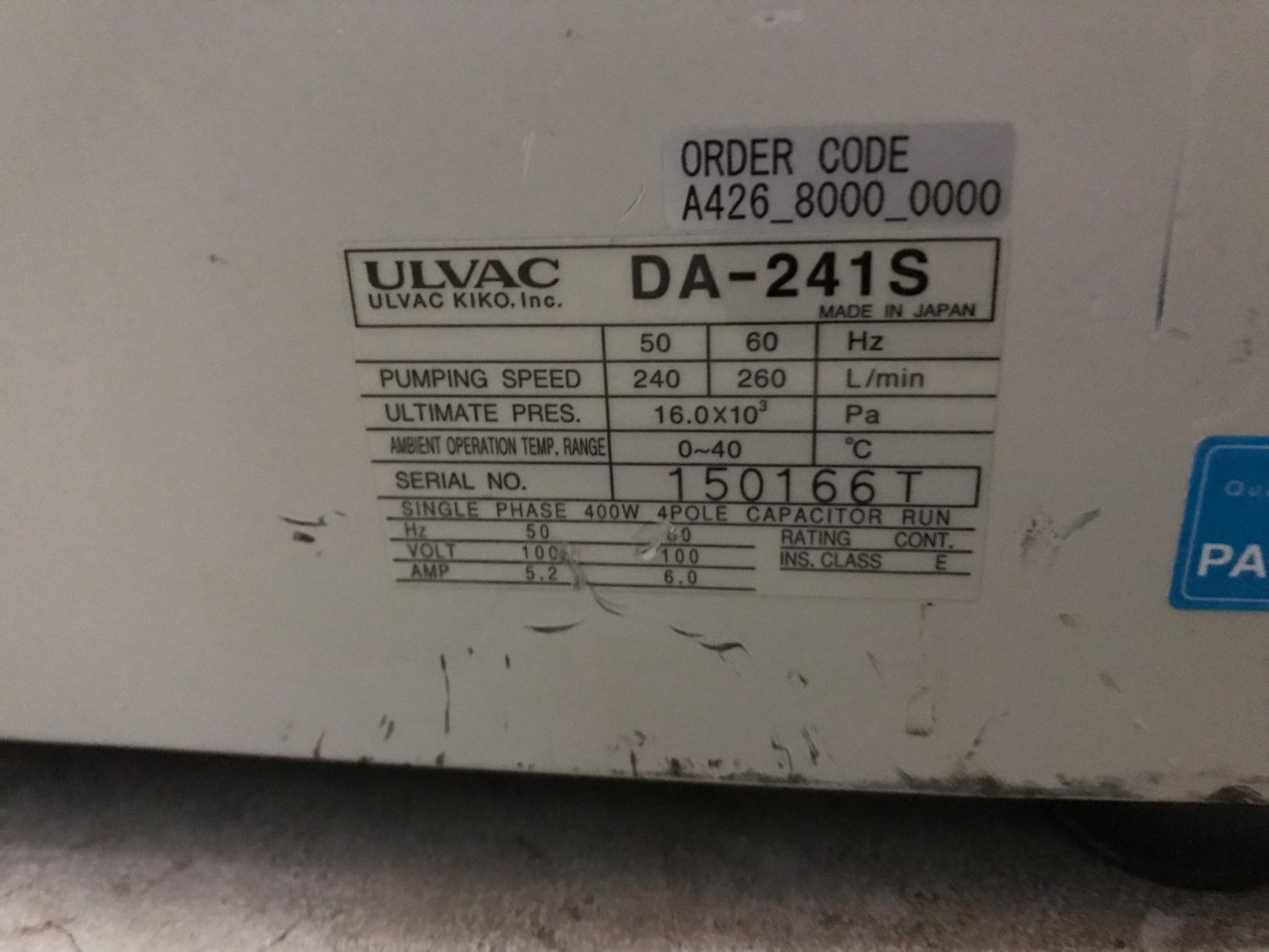 ULVAC SINKU KIKO Diaphragm Dry Vacuum Pump DA-241S圖片