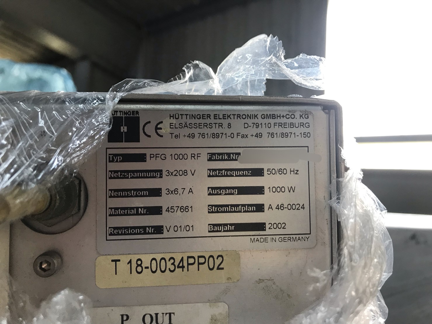 Huttinger PFG 1000 RF RF-Generator 1000W 50/60Hz圖片