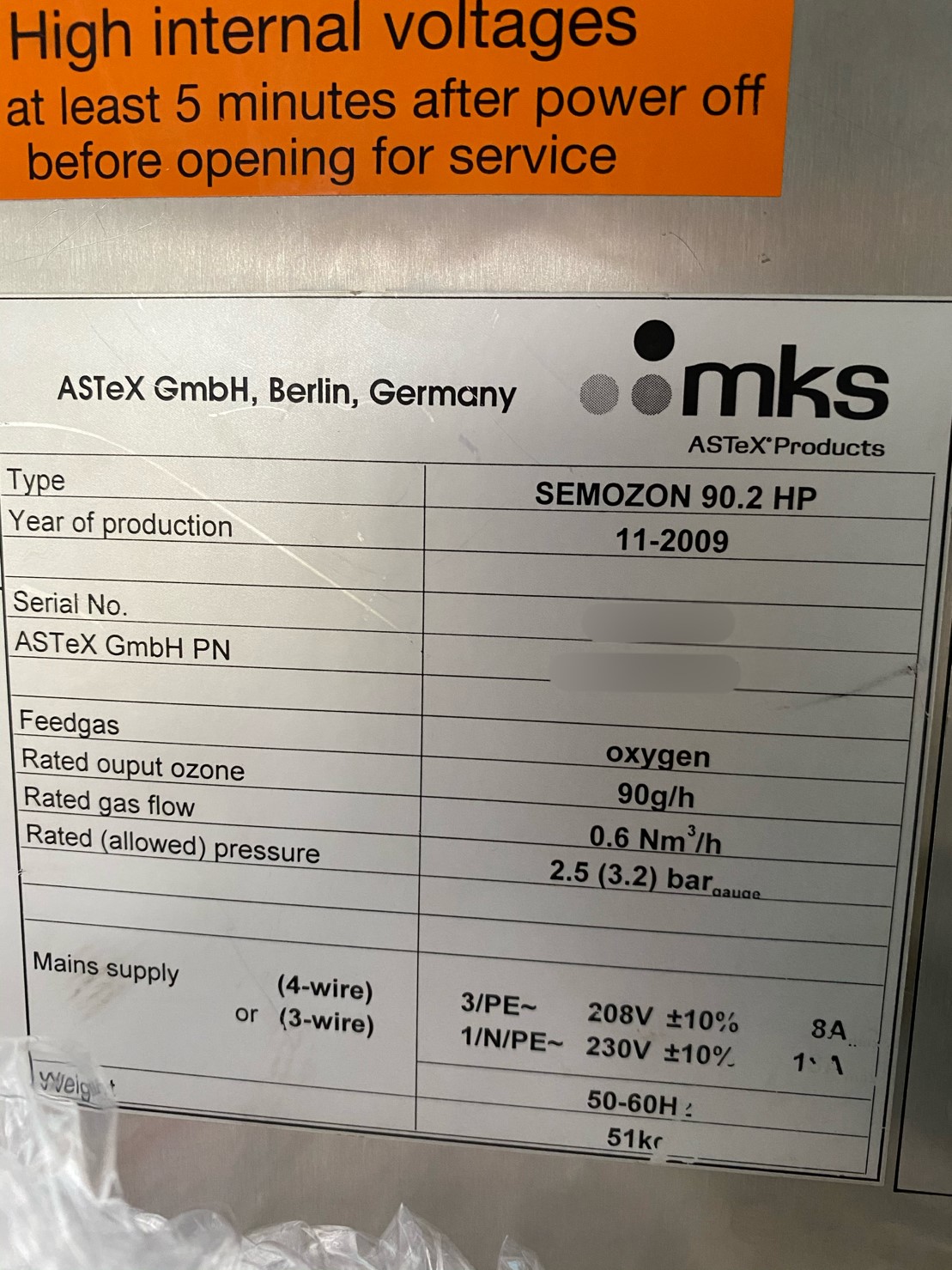 MKS Astex Semozon 90.2 HP Ozone Generator圖片