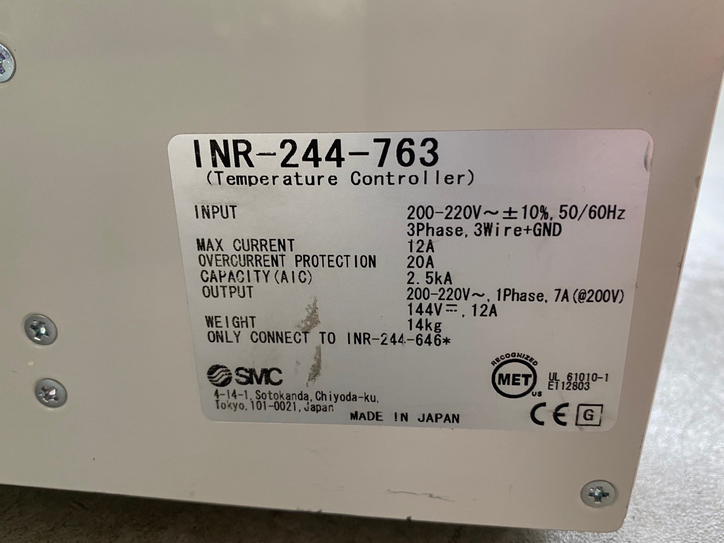 SMC INR-244-763 TEMPERATURE CONTROLLER THERMO-CON INR-244-646圖片