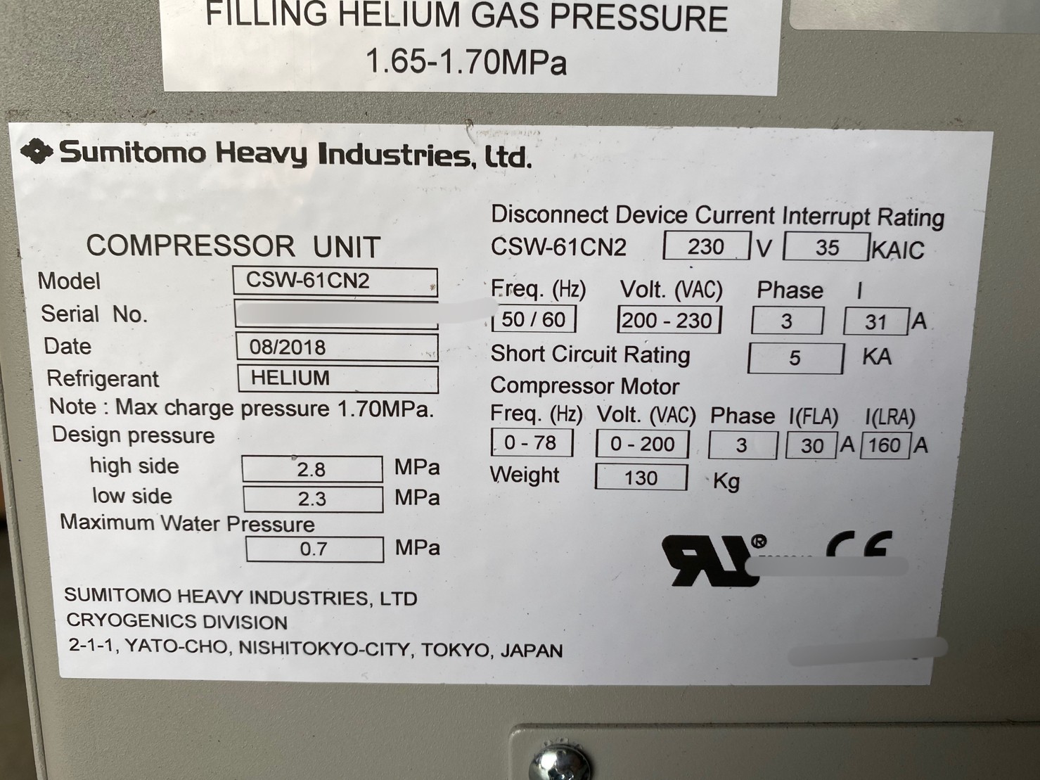 Sumitomo ANELVA CSW-61CN2 COMPRESSOR圖片